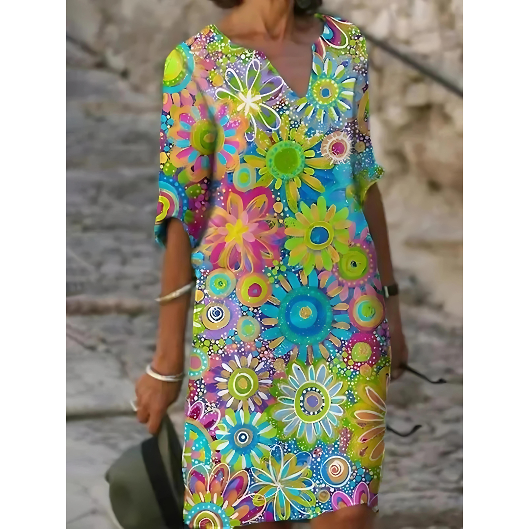 Floral V-Neck Dress Women Regular Fit Casual Spring