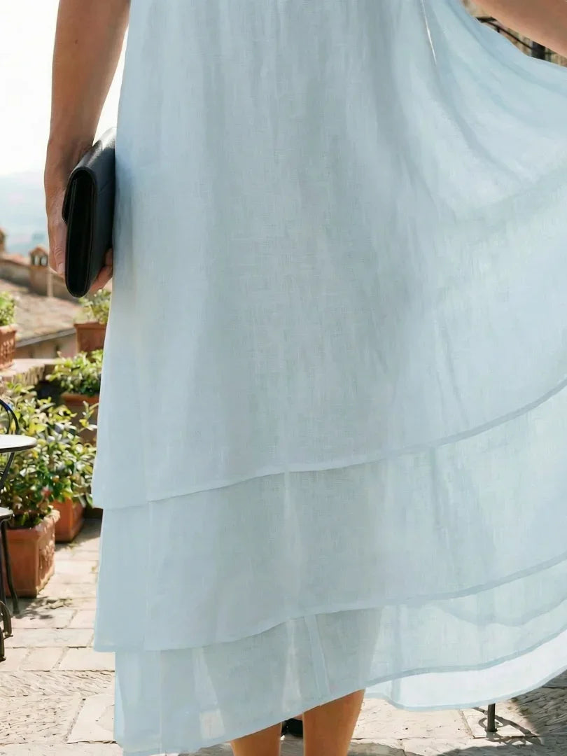 Soft Layered Midi Dress Women Relaxed Fit Casual