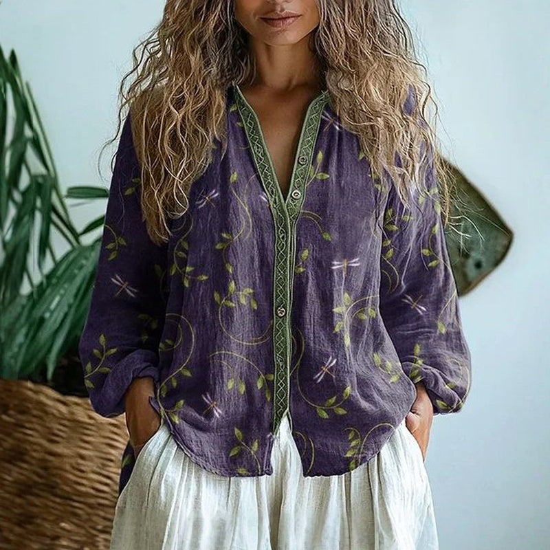 Blouse Women Relaxed Fit Casual Summer Nature Print