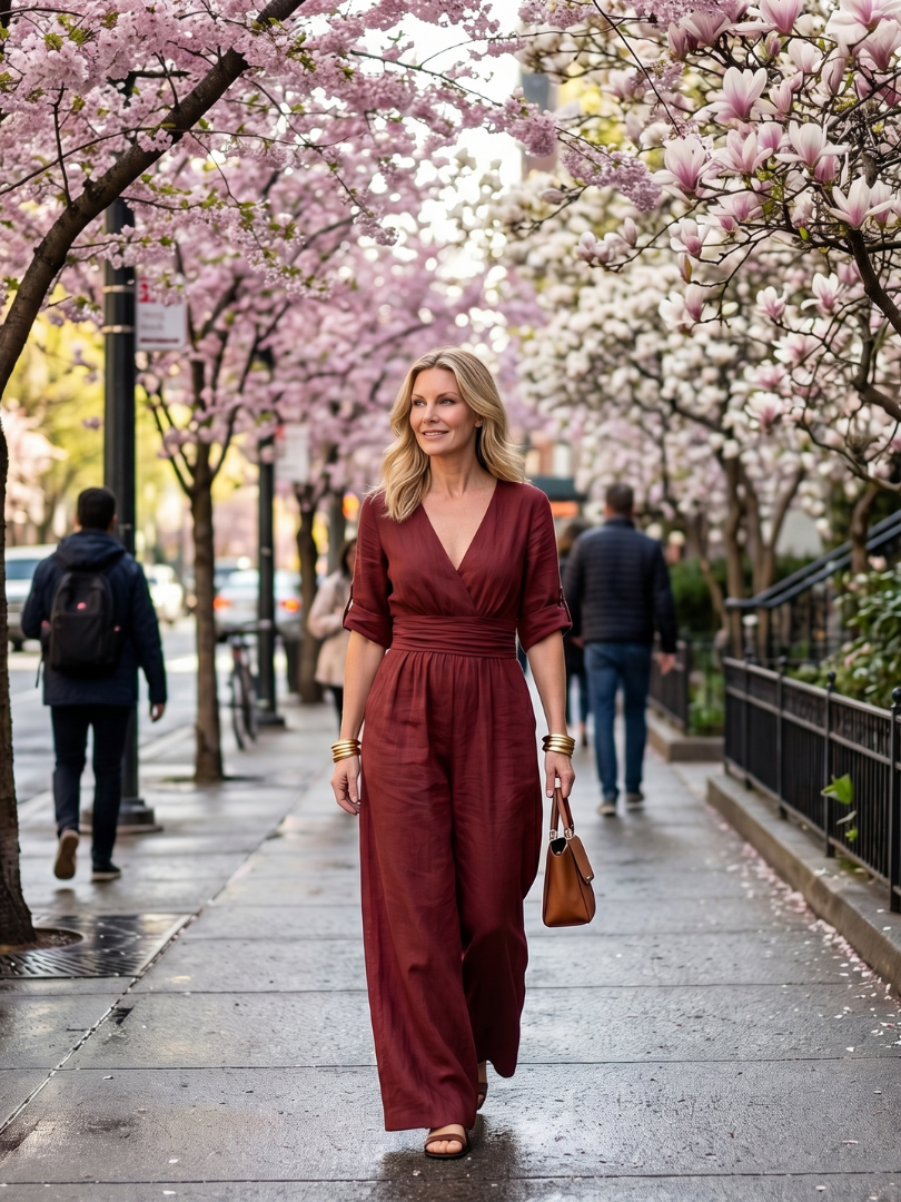 Jumpsuit Women Defined Waist Wide Leg Casual