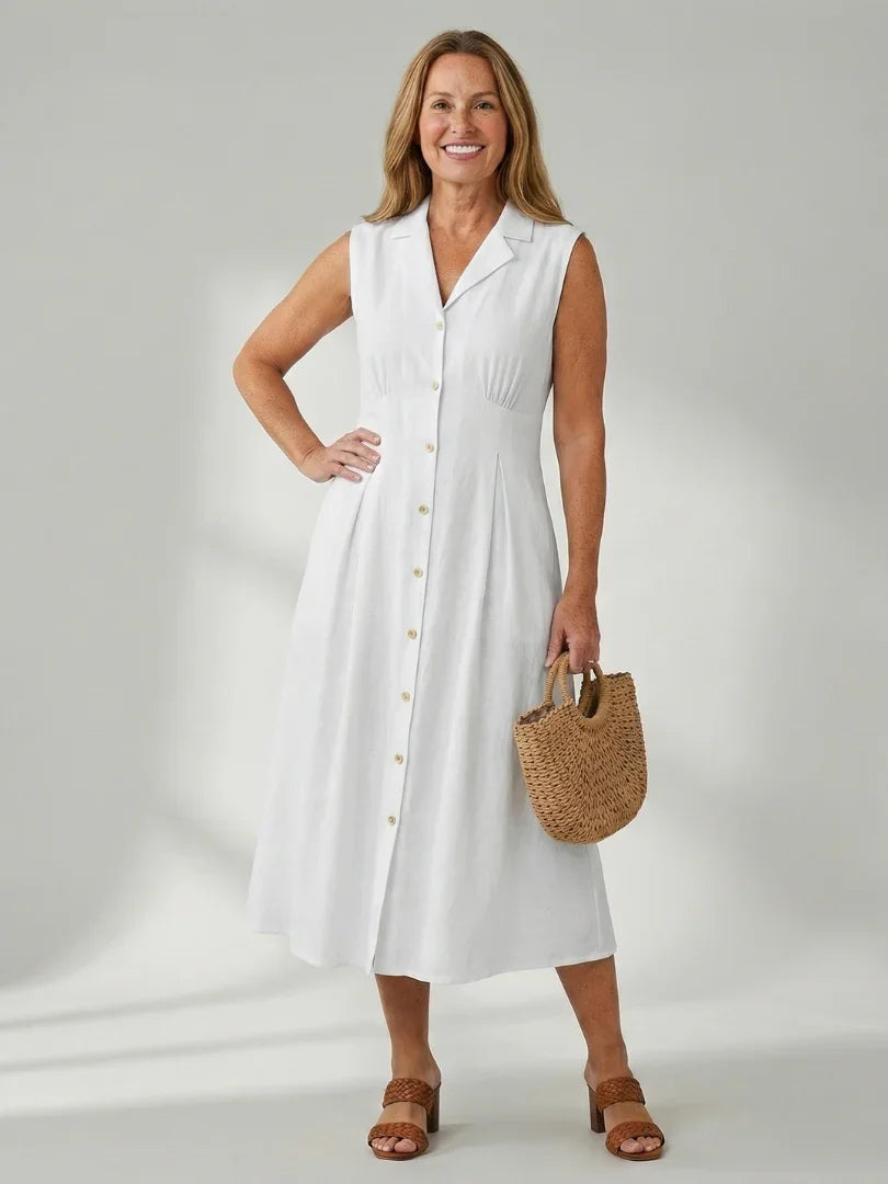 Sleeveless Button-Front Midi Dress Women Defined Waist Casual