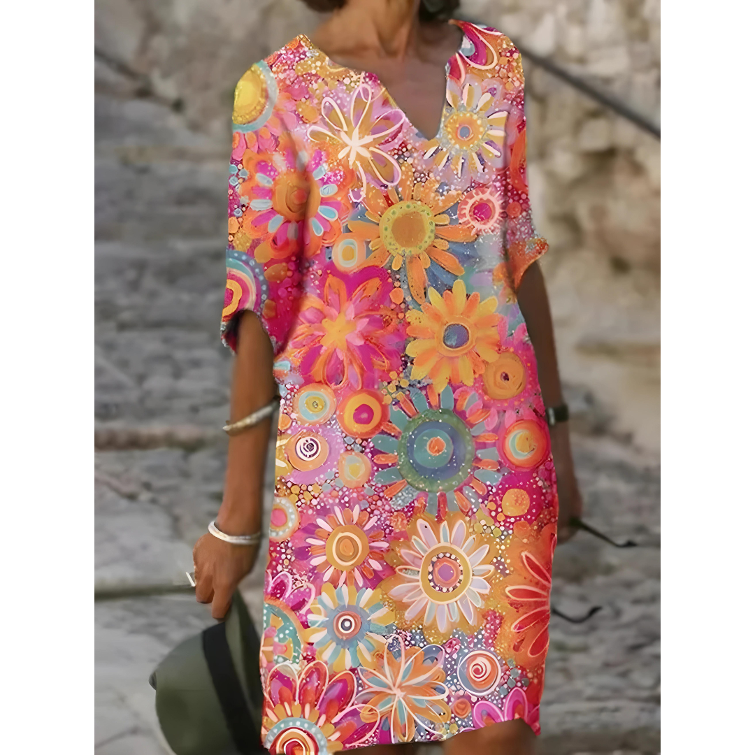 Floral V-Neck Dress Women Regular Fit Casual Spring