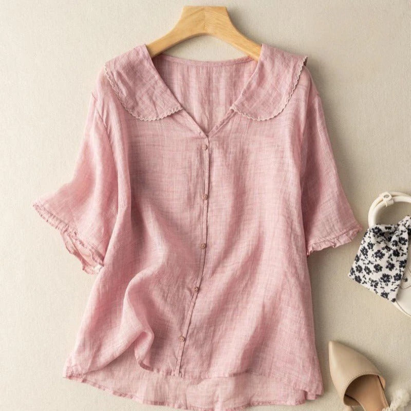 Vintage Button Detail Blouse Women Regular Fit Casual