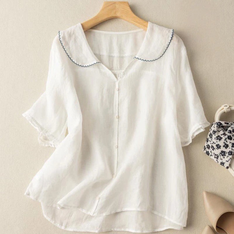 Vintage Button Detail Blouse Women Regular Fit Casual