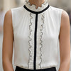 Sleeveless Ruffled Blouse With Black Contrast Trim