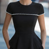 Pearl-Trim Short-Sleeve Structured Peplum Top