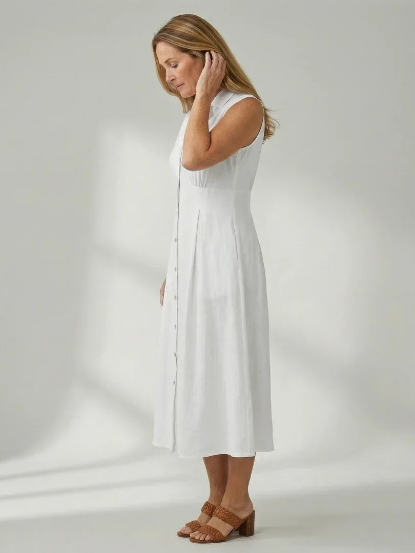 Sleeveless Button-Front Midi Dress Women Defined Waist Casual