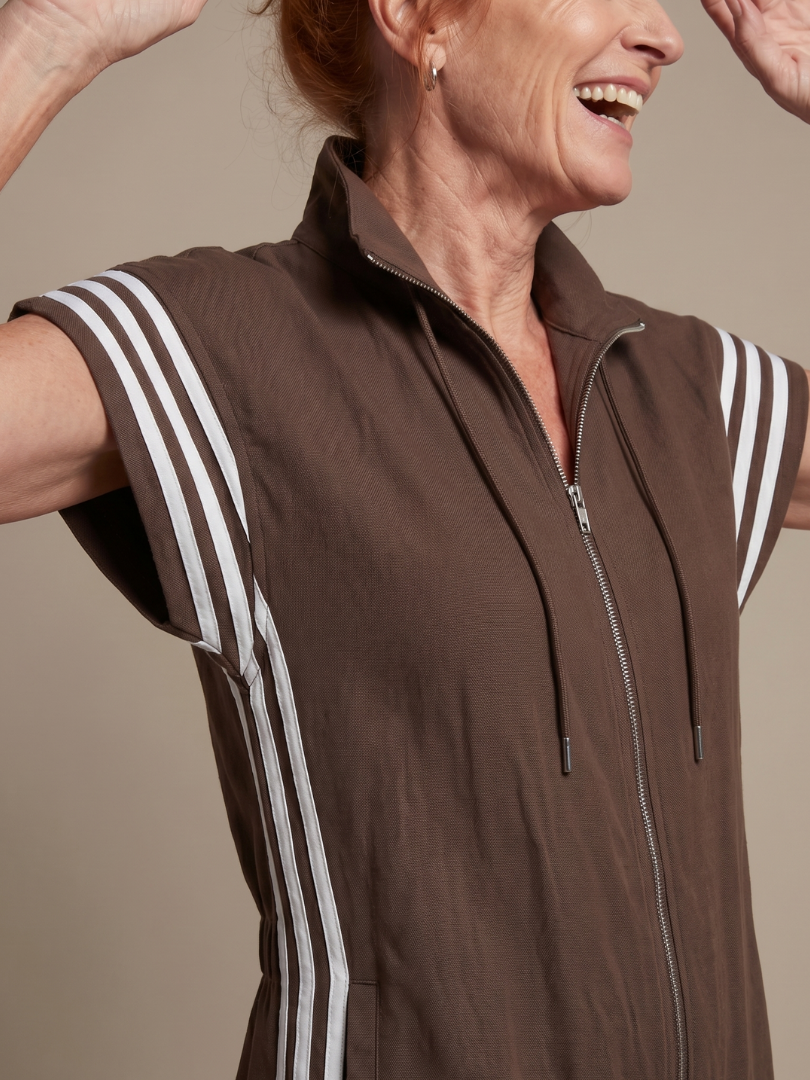 Jumpsuit Women Relaxed Fit Casual with Zip Front and Stripe Panels