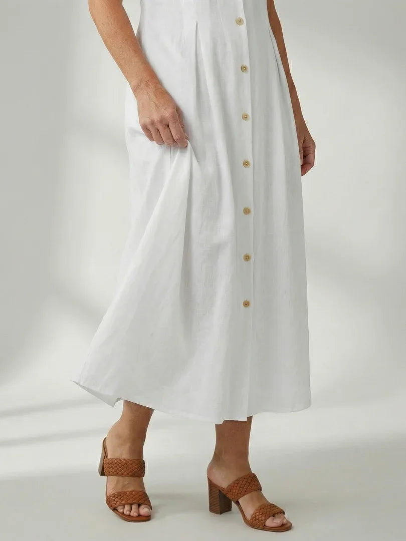 Sleeveless Button-Front Midi Dress Women Defined Waist Casual