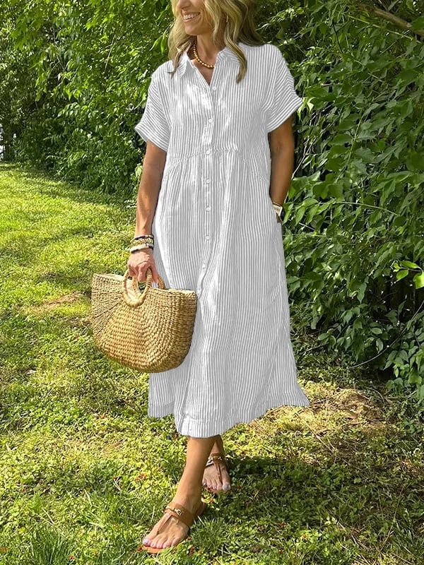 Striped Button-Up Shirt Women Tailored Fit Casual