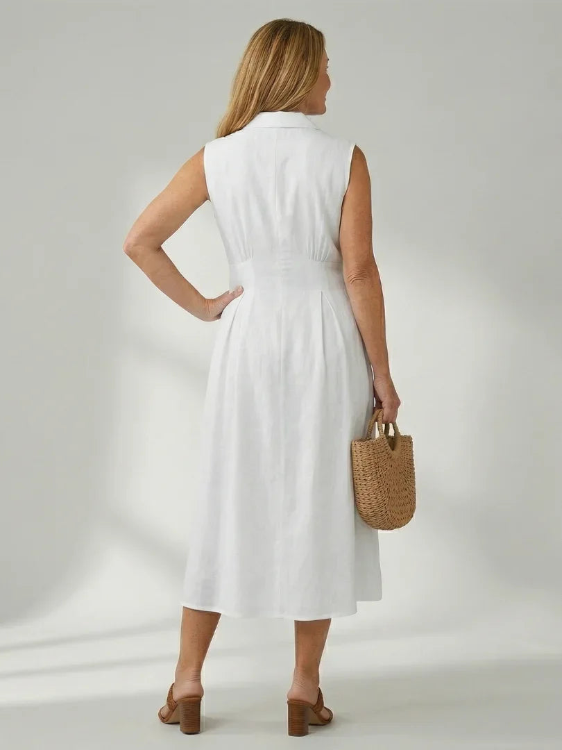 Sleeveless Button-Front Midi Dress Women Defined Waist Casual