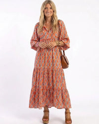 Midi Dress Women Relaxed Fit Casual Geometric Print