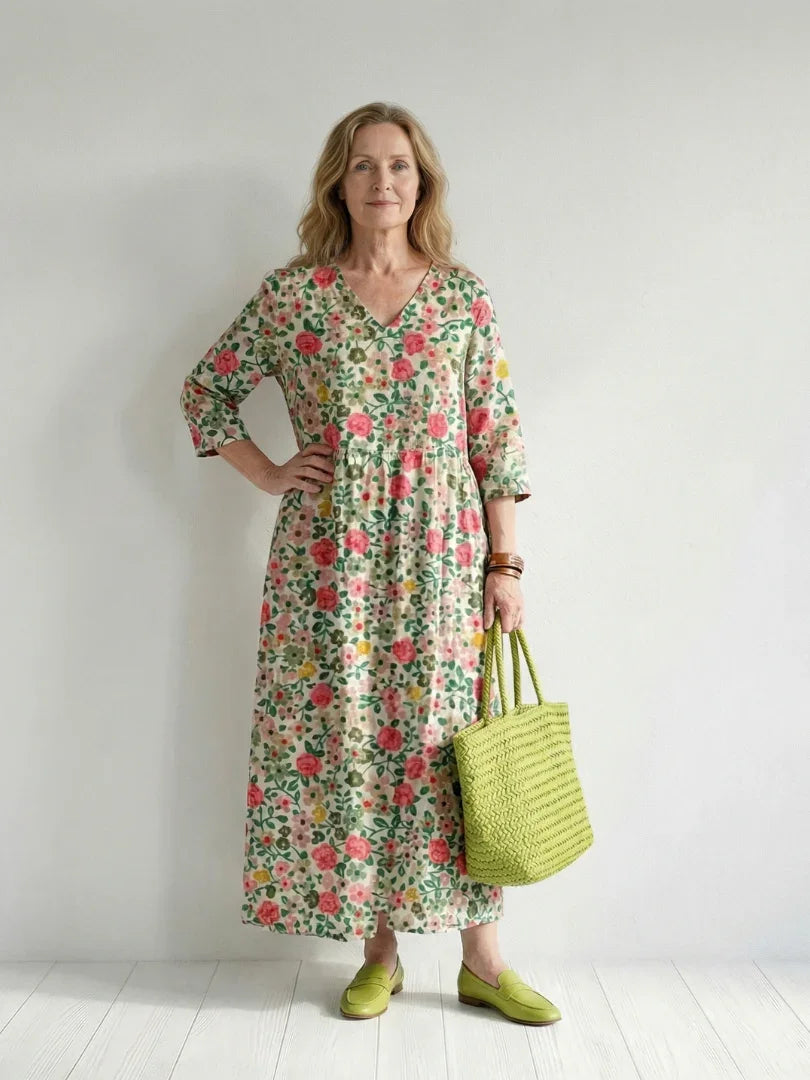 Midi Dress Women Relaxed Fit Casual Floral