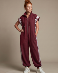Jumpsuit Women Relaxed Fit Casual with Zip Front and Stripe Panels