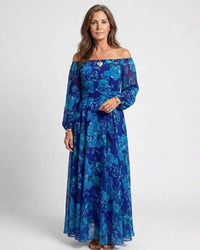 Off Shoulder Floral Maxi Dress Women Relaxed Fit Casual Summer