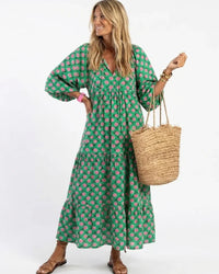 Floral Print V Neck Midi Dress Women Relaxed Fit Casual Summer