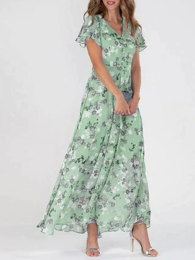 Midi Dress Women Regular Fit Casual Floral