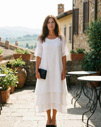 Soft Layered Midi Dress Women Relaxed Fit Casual