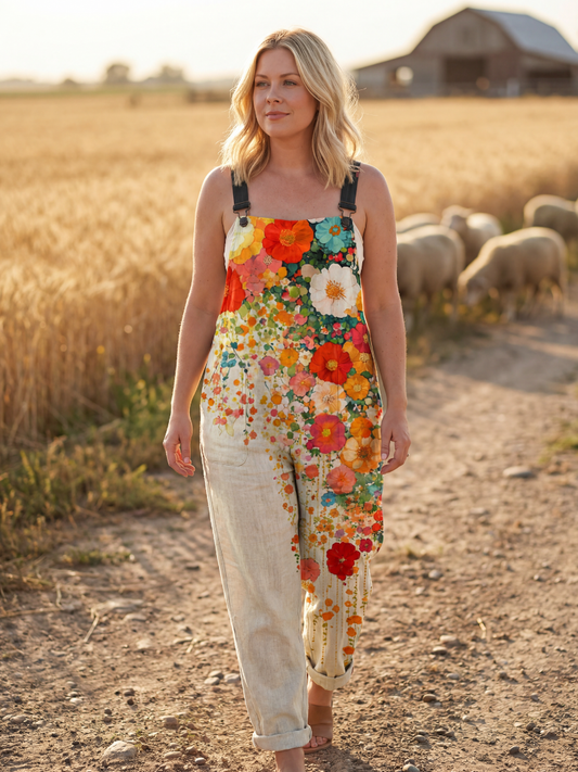 Floral Sleeveless Jumpsuit Women Relaxed Fit Casual Summer