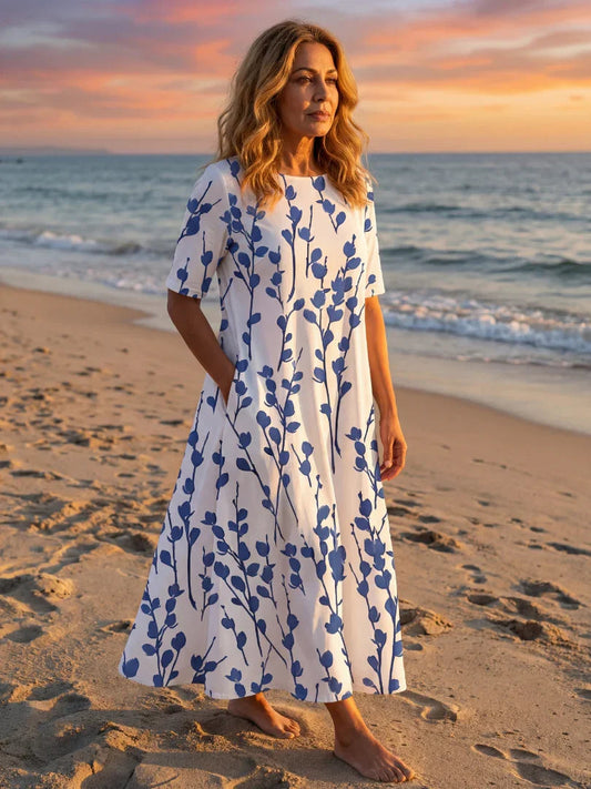 Floral Midi Dress Women Regular Fit Casual Summer