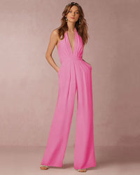Sleeveless V-Neck Wide-Leg Jumpsuit Women Slim Fit Formal