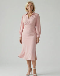Midi Dress Women Slim Fit Casual Wrap Style