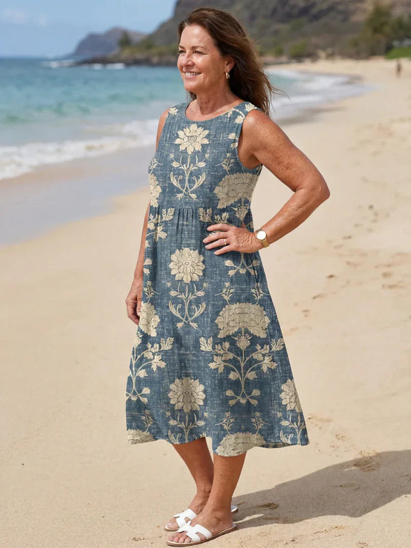Floral Midi Dress Women Relaxed Fit Casual Summer