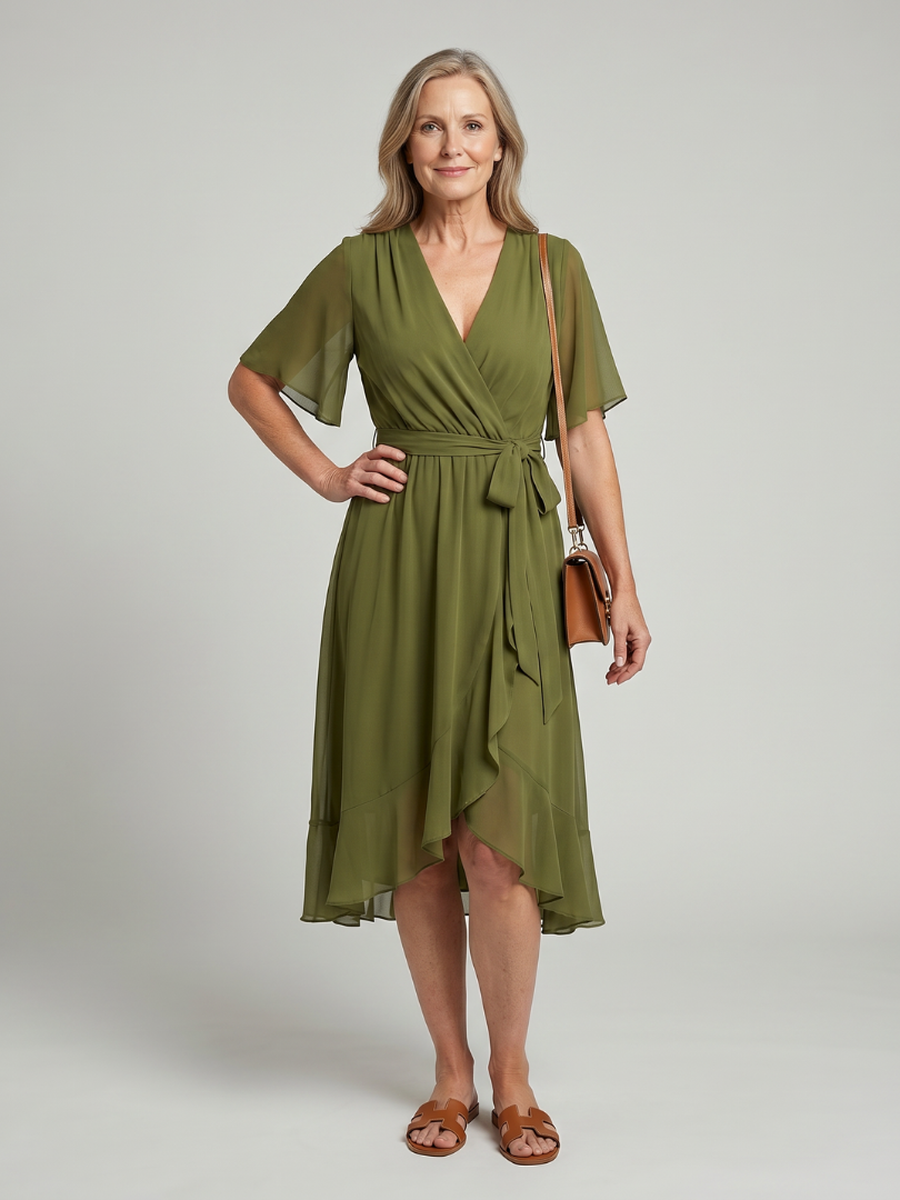 Wrap Midi Dress Women Relaxed Fit Casual Summer