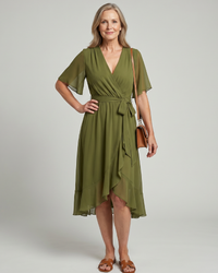 Wrap Midi Dress Women Relaxed Fit Casual Summer