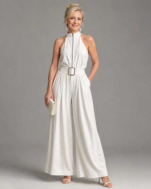 Sleeveless High Neck Wide Leg Jumpsuit Women Relaxed Fit Casual