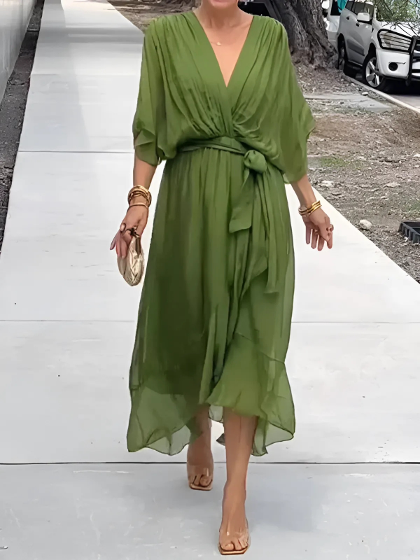 Wrap Midi Dress Women Regular Fit Casual Elegant