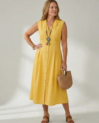 Sleeveless Button-Front Midi Dress Women Defined Waist Casual