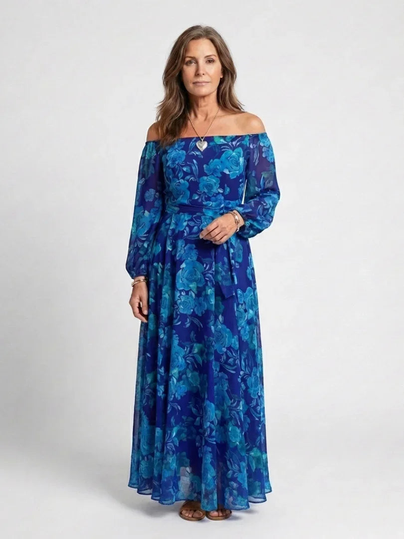 Off Shoulder Floral Maxi Dress Women Relaxed Fit Casual Summer