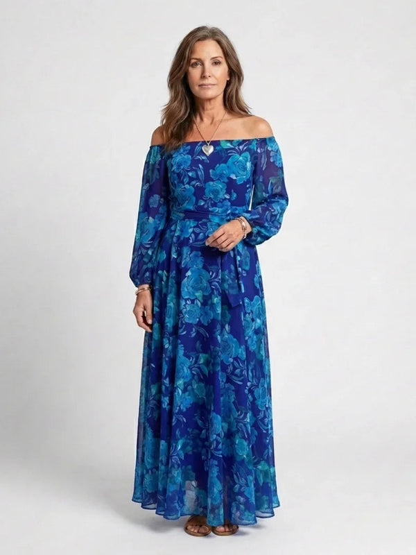 Off Shoulder Floral Maxi Dress Women Relaxed Fit Casual Summer