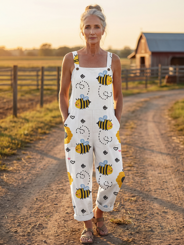 Jumpsuit Women Relaxed Fit Casual Sheep Print