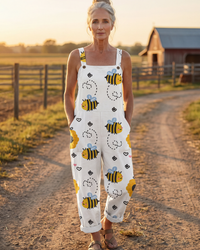 Jumpsuit Women Relaxed Fit Casual Sheep Print