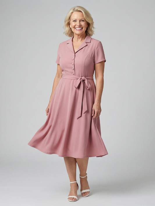 Midi Dress Women Defined Waist Casual Summer