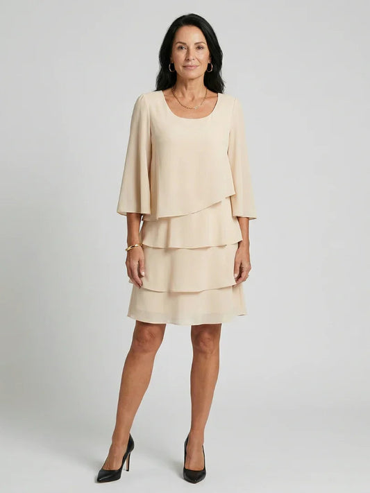 Layered Flare Sleeve Dress Women Relaxed Fit Casual