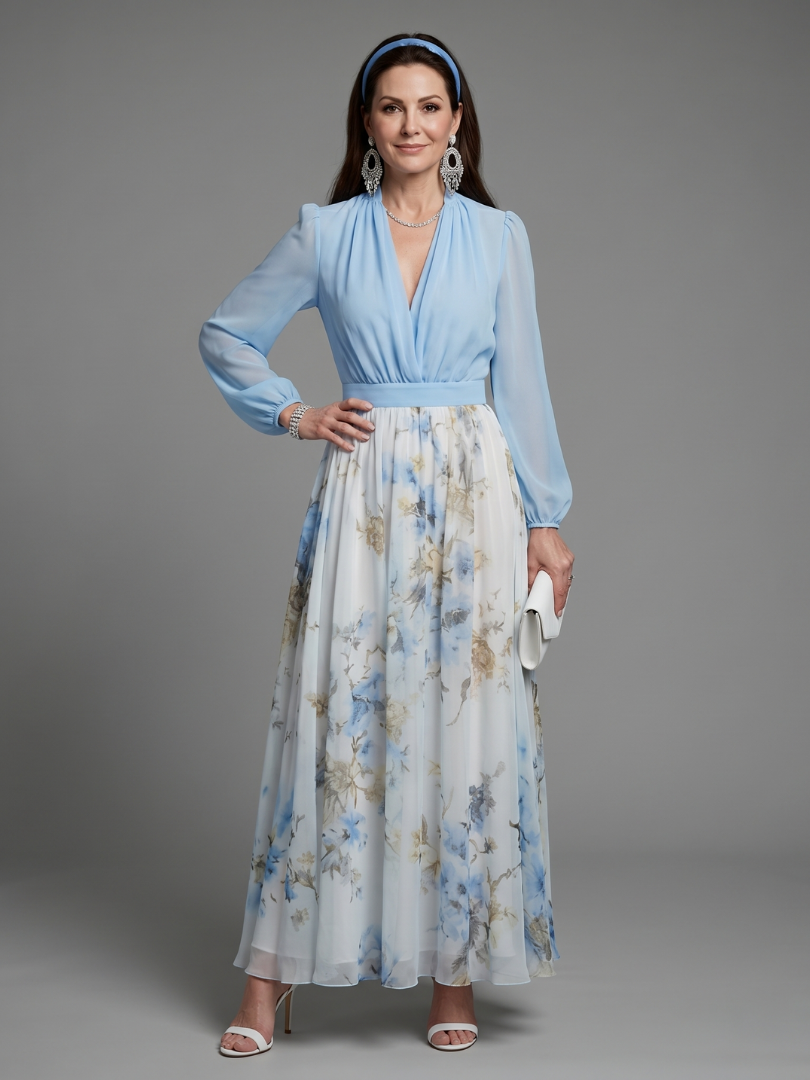 Maxi Dress Women Regular Fit Casual Floral Sheer Bodice