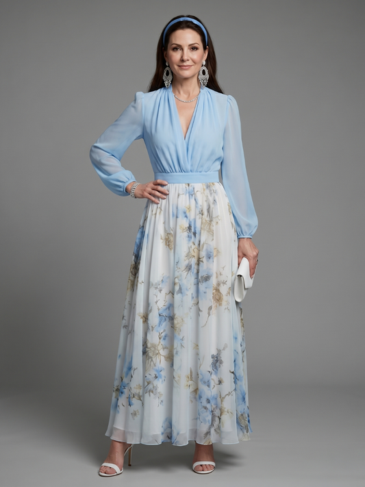 Maxi Dress Women Regular Fit Casual Floral Sheer Bodice