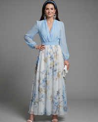 Maxi Dress Women Regular Fit Casual Floral Sheer Bodice