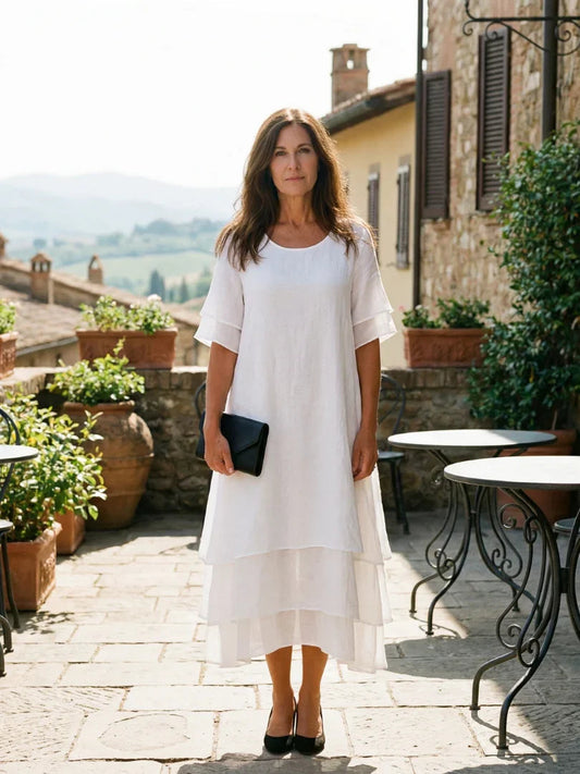 Soft Layered Midi Dress Women Relaxed Fit Casual