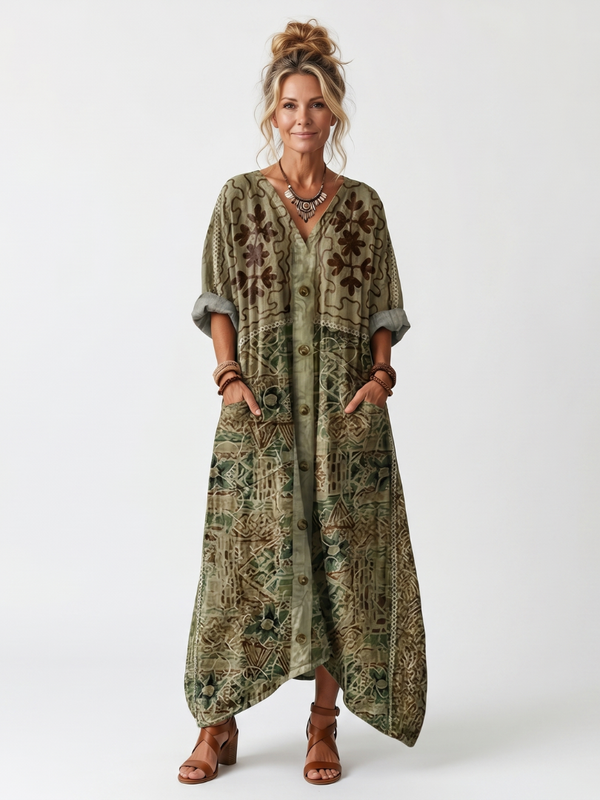 Midi Dress Women Oversized Relaxed Fit Casual Embroidered