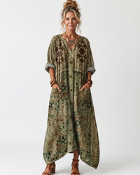 Midi Dress Women Oversized Relaxed Fit Casual Embroidered