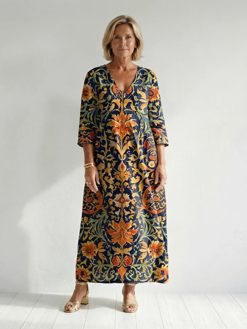 Floral Midi Dress Women Relaxed Fit Casual