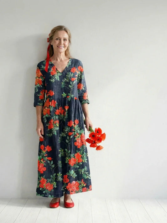 Midi Dress Women Relaxed Fit Casual Floral