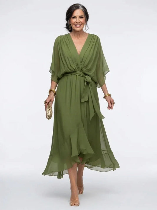 Midi Dress Women Relaxed Fit Casual Waist Tie