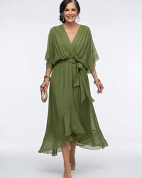 Midi Dress Women Relaxed Fit Casual Waist Tie