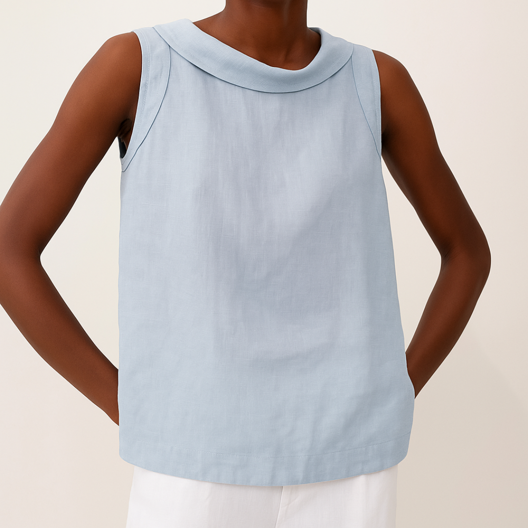 Sleeveless Roll Collar Top Women Regular Fit Casual