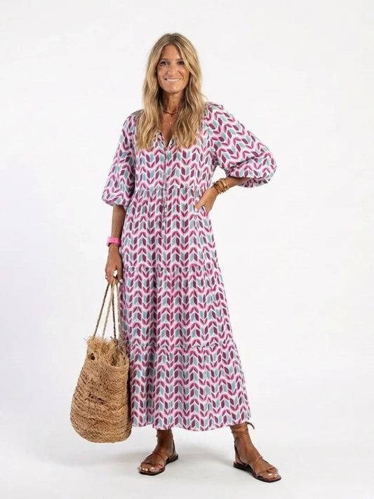 Midi Dress Women Relaxed Fit Casual Geometric Print
